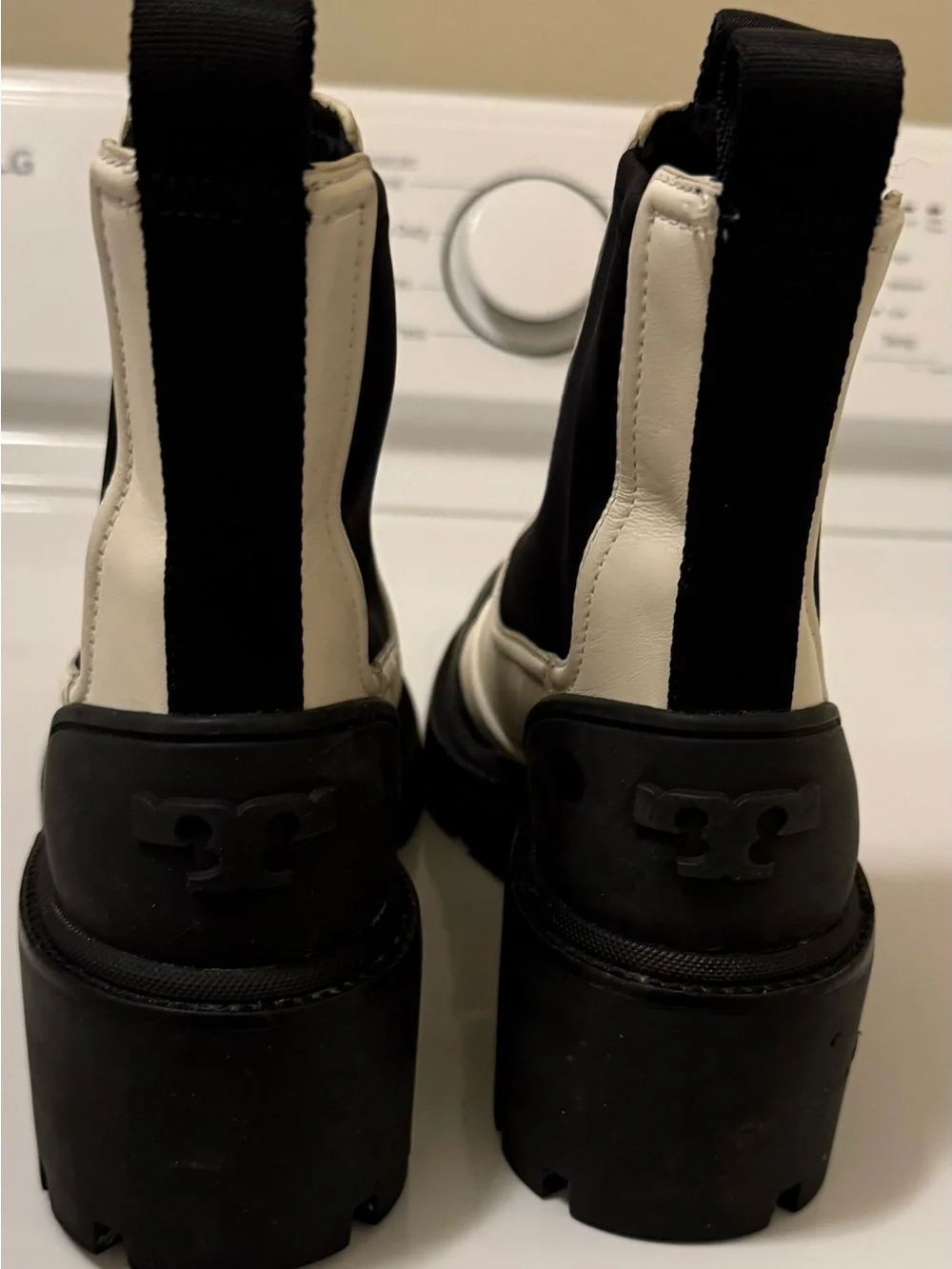 Tory Burch Black and Cream Slip-On Chelsea Boots